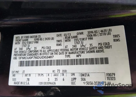 2013 Ford Escape S from USA, damaged, VIN 1FMCU0F76DUD02487